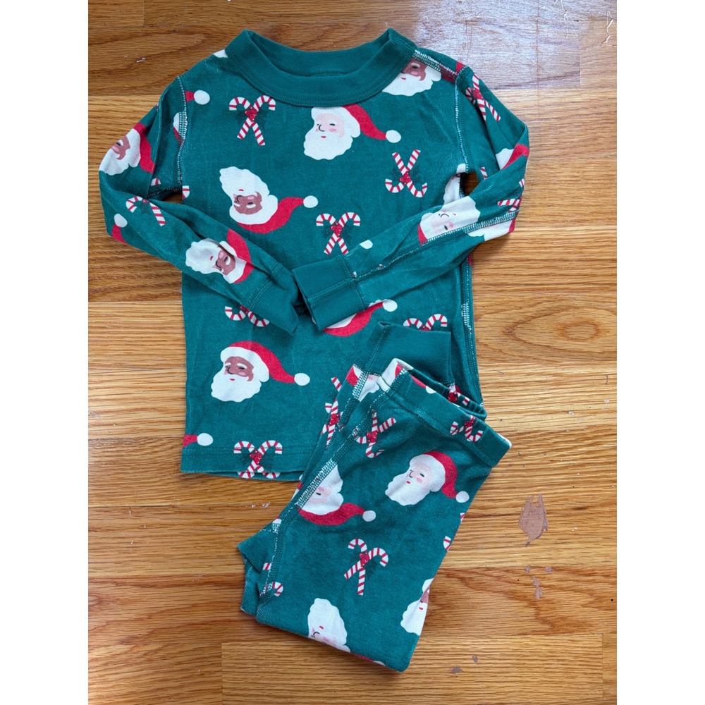 Hanna Andersson Toddler 3T 90cm Santa Candy Cane Organic Cotton Pajama Set Green